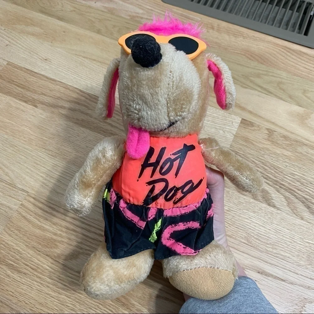 Vintage Ace Hot Dog Neon Plush Stuffed Animal Kids Toy